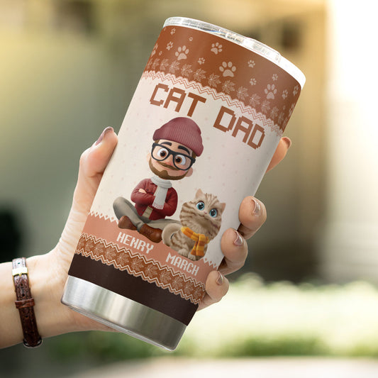 PSTB18 Cat Dad Autumn Leave 3D Cartoon Dog Lover - Personalized Custom Tumbler