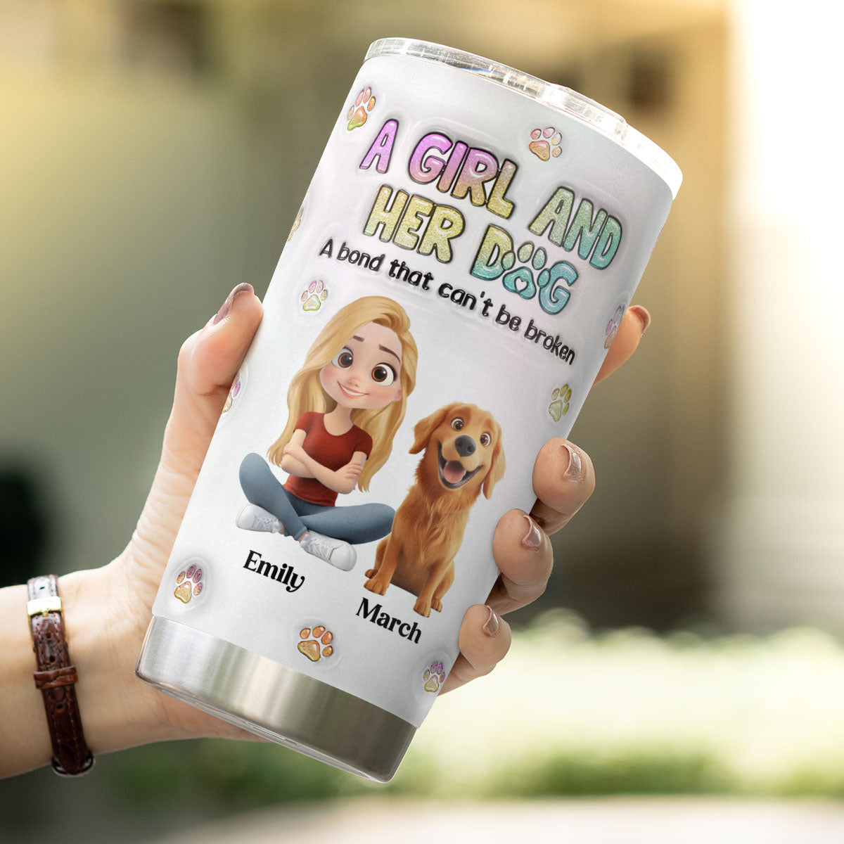 PSTB26 A Girl And Her Dog 3D Inflated Effect - Personalized Custom Tumbler