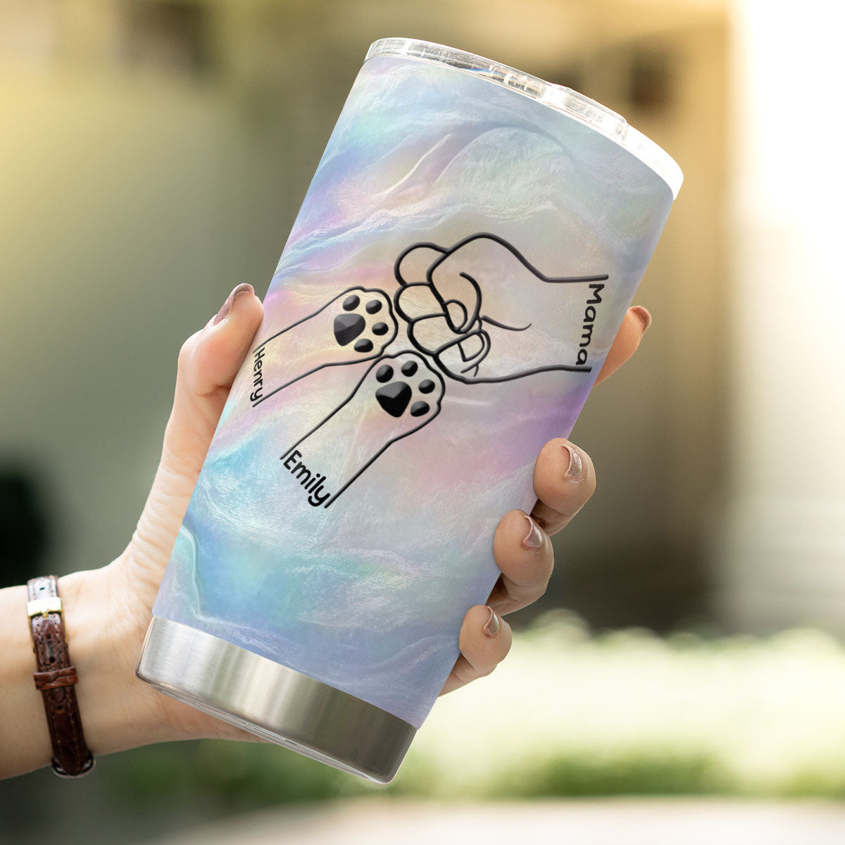 PSTB30 Paws And Human Fist Bump - Personalized Custom Tumbler