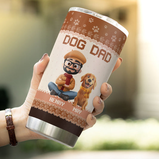 PSTB16 Dog Dad Autumn Leave 3D Cartoon Dog Lover - Personalized Custom Tumbler