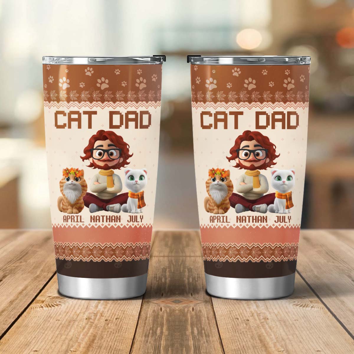 PSTB18 Cat Dad Autumn Leave 3D Cartoon Dog Lover - Personalized Custom Tumbler