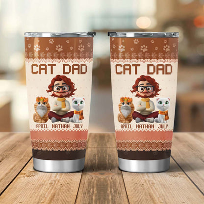 PSTB18 Cat Dad Autumn Leave 3D Cartoon Dog Lover - Personalized Custom Tumbler