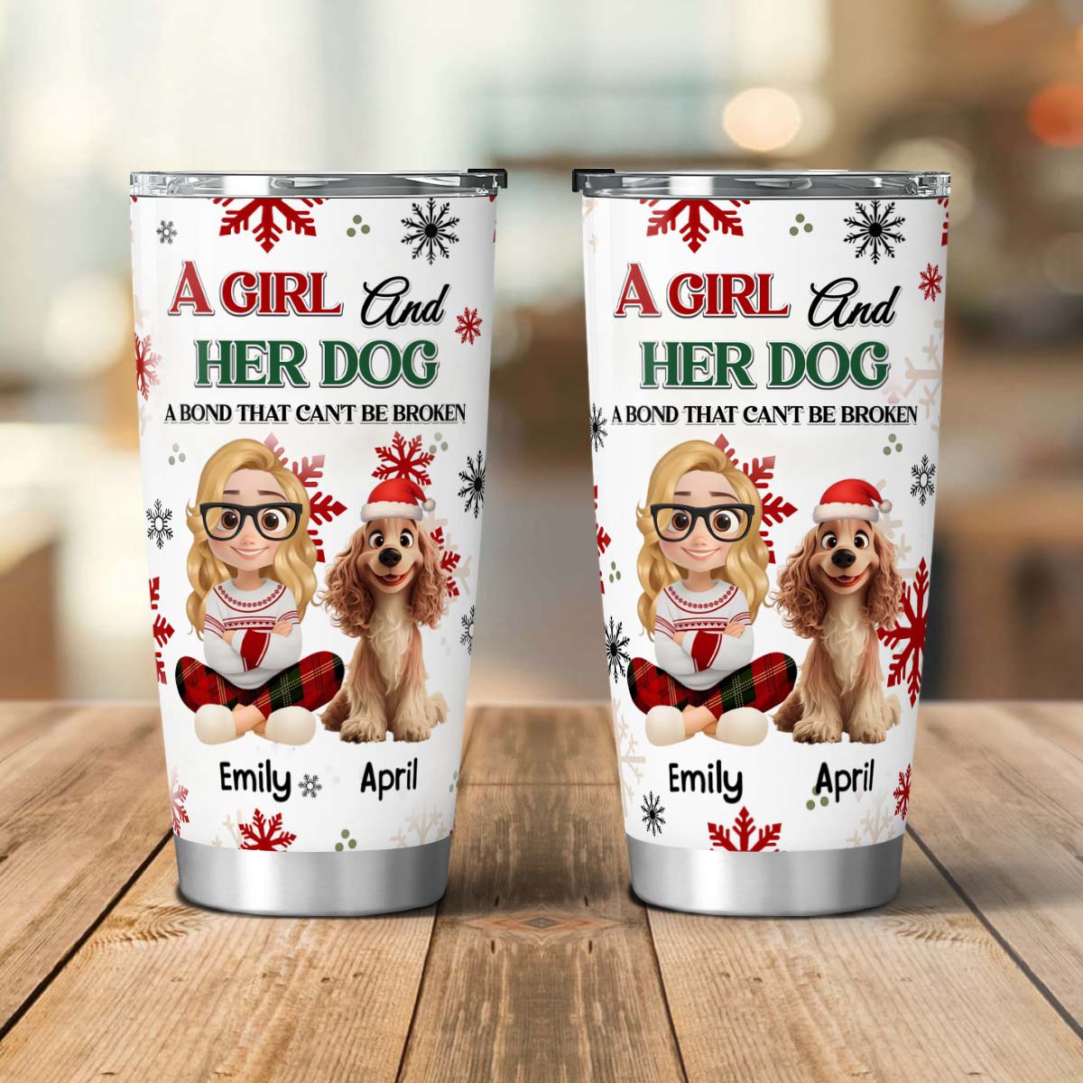 PSTB25 Girl And Her Dog Chirstmas - Personalized Custom Tumbler
