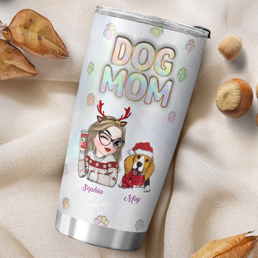 PSTB05 Dog Mom Dog Mum 3D Inflated Effect Christmas Ver - Personalized Custom Tumbler