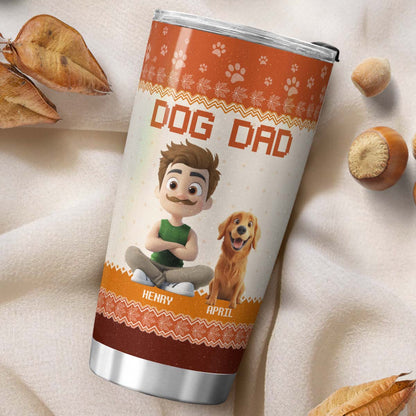 PSTB14 Dog Dad Autumn Leave 3D Cartoon Cute - Personalized Custom Tumbler