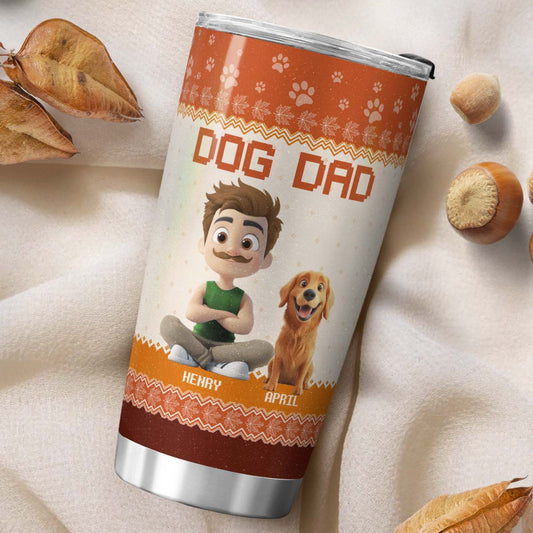 PSTB14 Dog Dad Autumn Leave 3D Cartoon Cute - Personalized Custom Tumbler