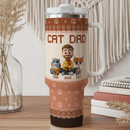 PSTB18 Cat Dad Autumn Leave 3D Cartoon Dog Lover - Personalized Custom Tumbler