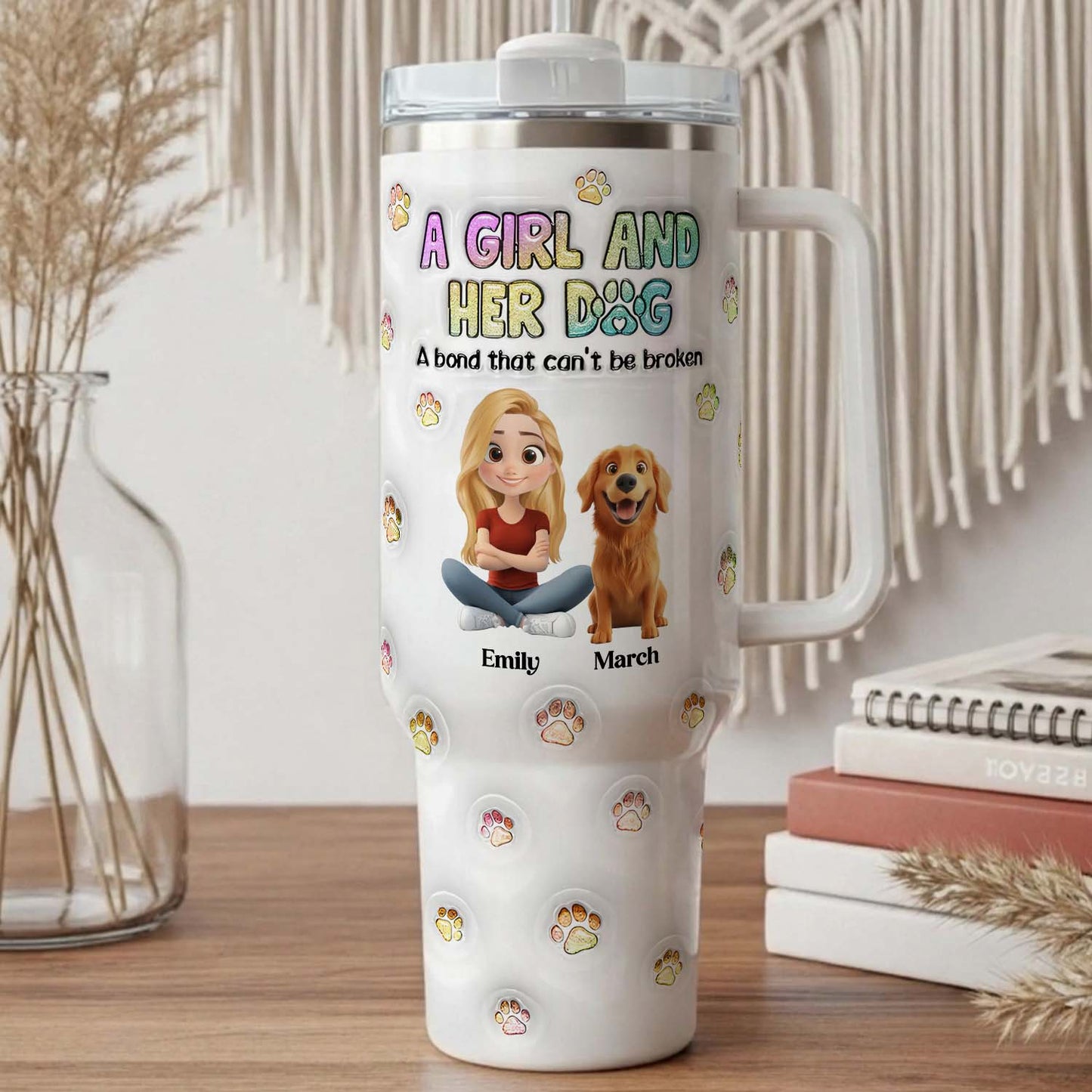 PSTB26 A Girl And Her Dog 3D Inflated Effect - Personalized Custom Tumbler