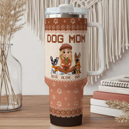 PSTB15 Dog Mom Mum Autumn Leave 3D Cartoon Dog Lover - Personalized Custom Tumbler