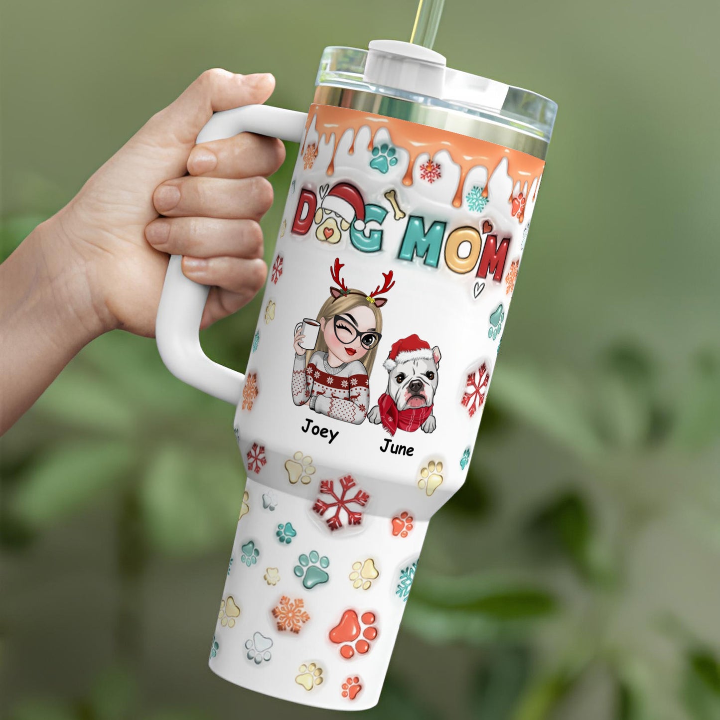 PSTB08 Dog Mom Dog Lover Christmas Ver 3D Inflated Effect - Personalized Custom Tumbler