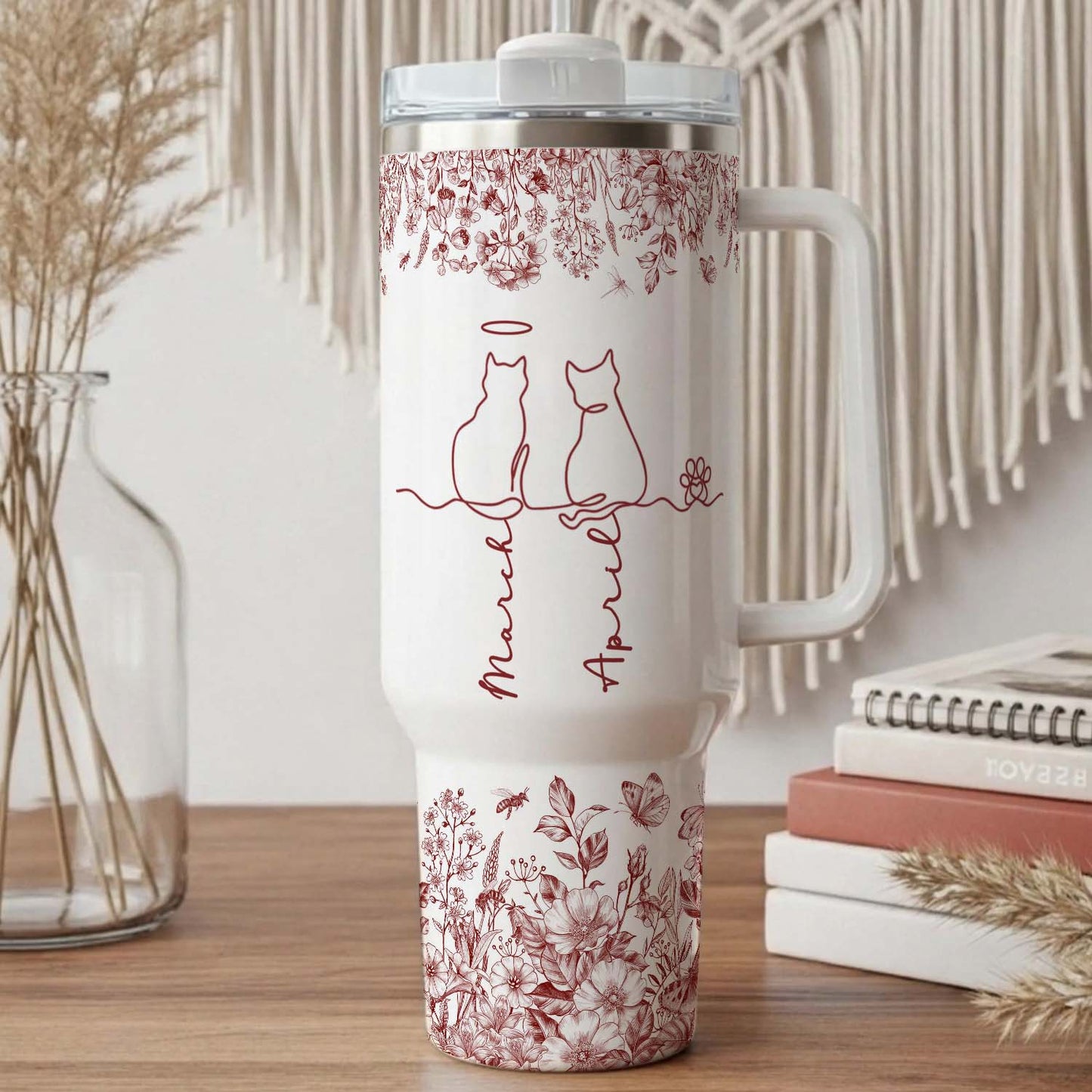 PSTB22 Toile De Jouy French Cat Line - Personalized Custom Tumbler