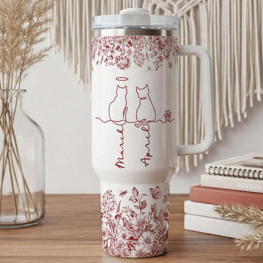 PSTB22 Toile De Jouy French Cat Line - Personalized Custom Tumbler