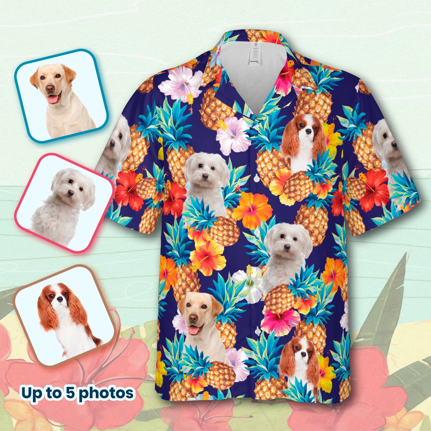 PSH19 Personalized Pet's Lover Hibiscus Pineapple - Custom Hawaiian Shirt