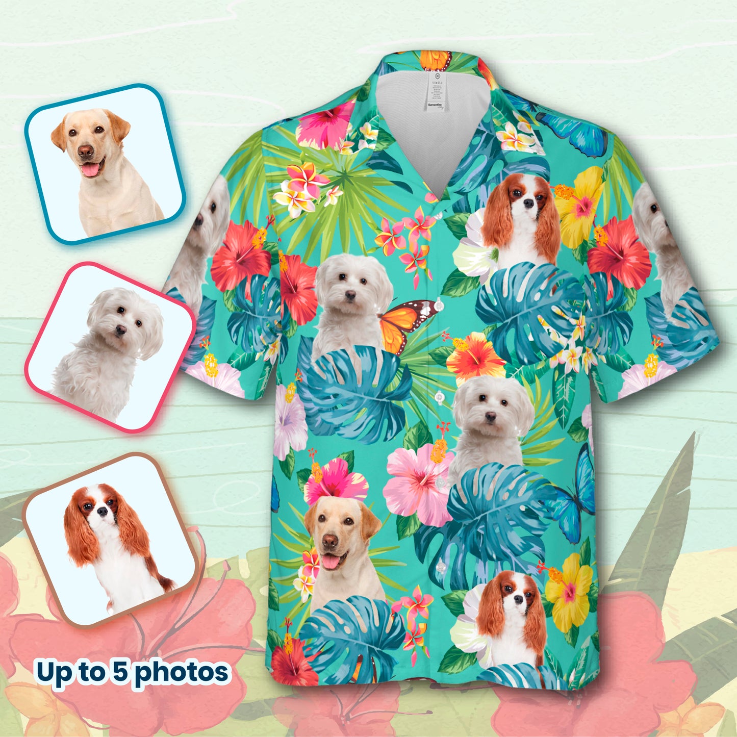 PSH20 Personalized Pet's Lover Hibiscus Butterflies - Custom Hawaiian Shirt
