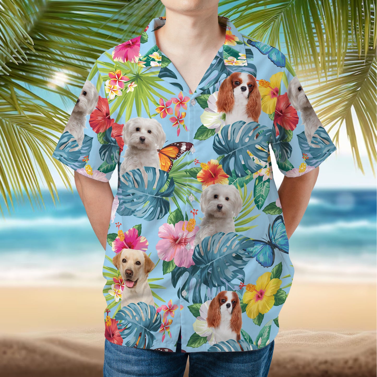 PSH20 Personalized Pet's Lover Hibiscus Butterflies - Custom Hawaiian Shirt