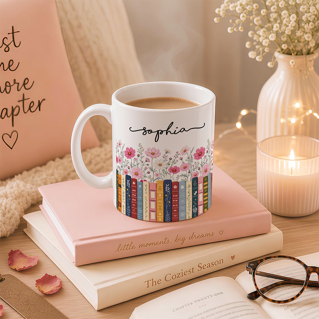 APST05 Birth Flower For Book Lovers - Personalized White Mug Accent Mug