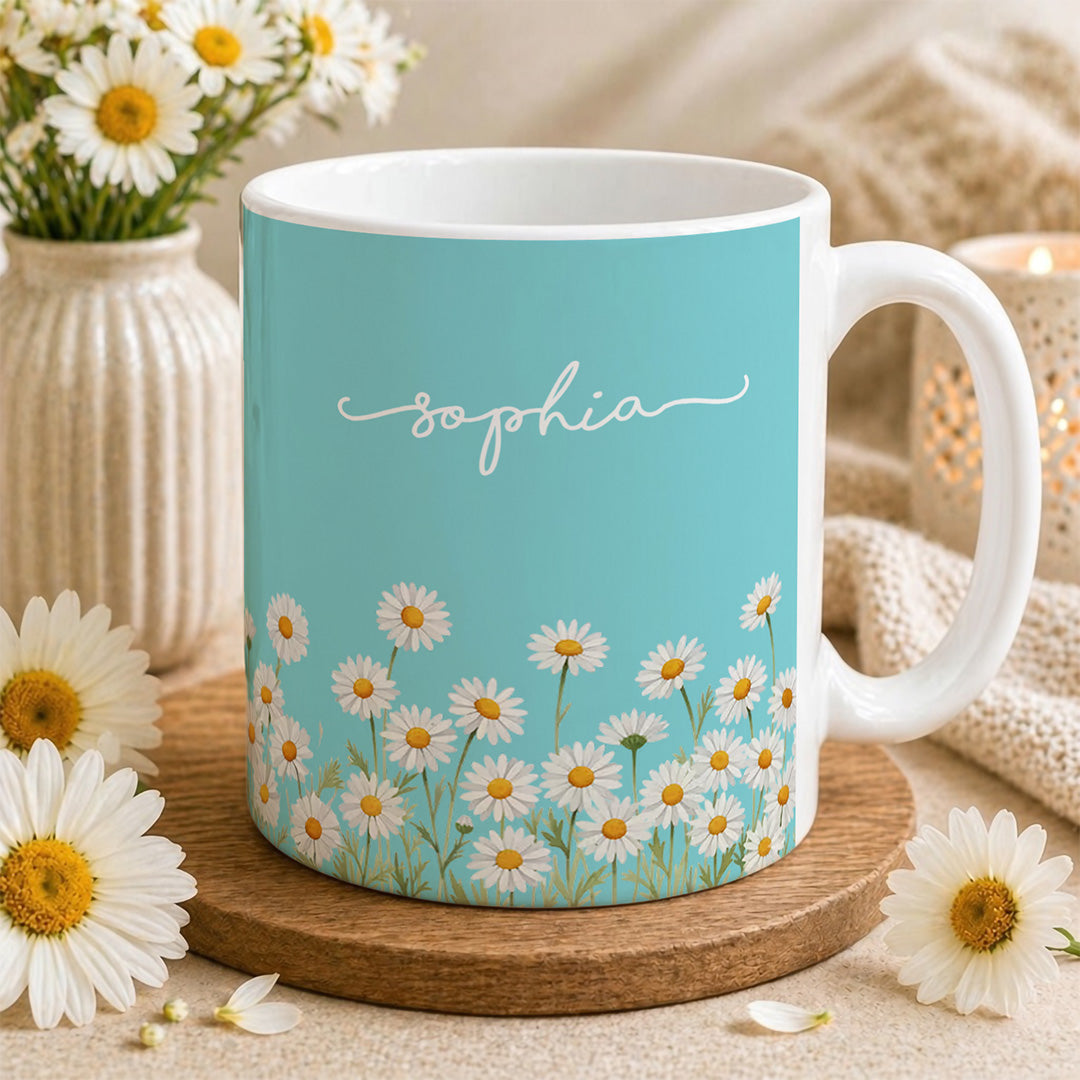 APST06 Birth Flower & Name - Custom Personalized White Mug Accent Mug