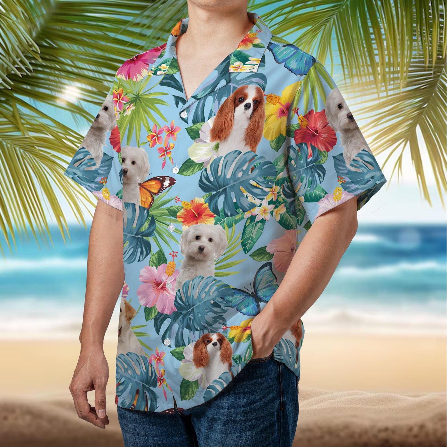 PSH20 Personalized Pet's Lover Hibiscus Butterflies - Custom Hawaiian Shirt
