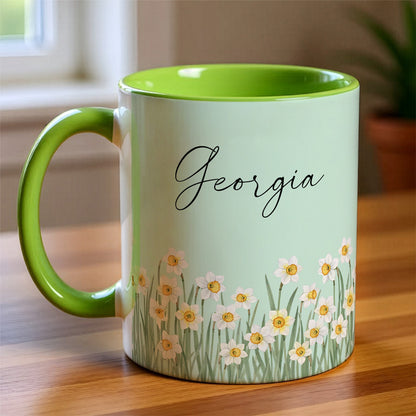 APST06 Birth Flower & Name - Custom Personalized White Mug Accent Mug