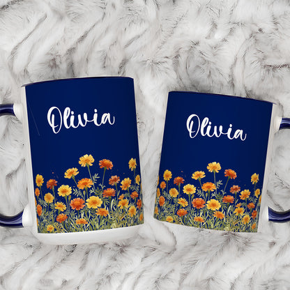 APST06 Birth Flower & Name - Custom Personalized White Mug Accent Mug