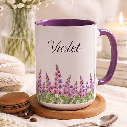 APST06 Birth Flower & Name - Custom Personalized White Mug Accent Mug