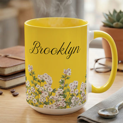 APST06 Birth Flower & Name - Custom Personalized White Mug Accent Mug