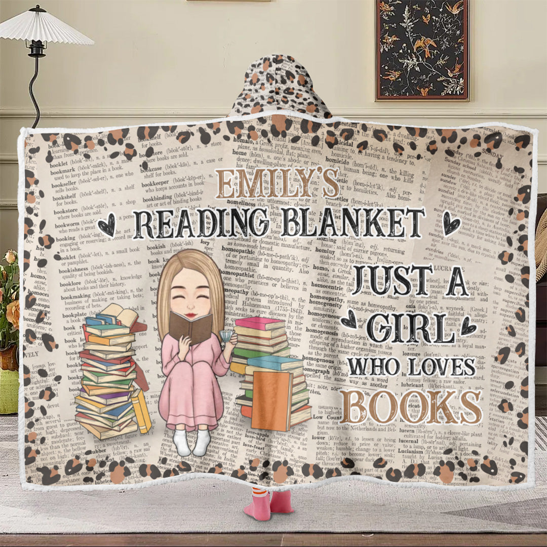 APST08 Reading Blanket Just A Girl Who Loves Books - Custom Personalized Wearable Hooded Blanket