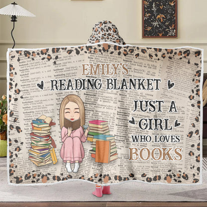 APST08 Reading Blanket Just A Girl Who Loves Books - Custom Personalized Wearable Hooded Blanket