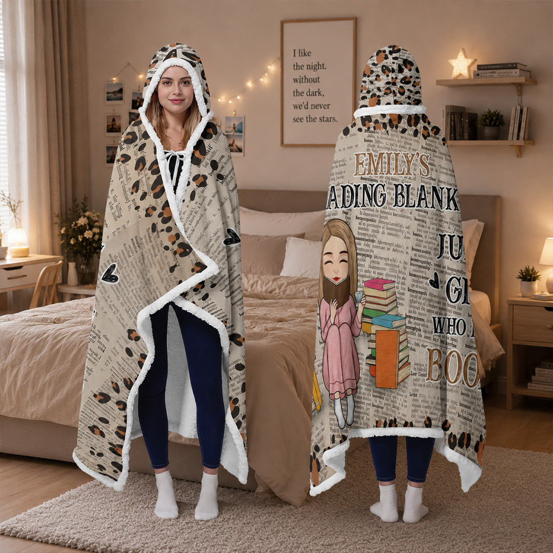 APST08 Reading Blanket Just A Girl Who Loves Books - Custom Personalized Wearable Hooded Blanket