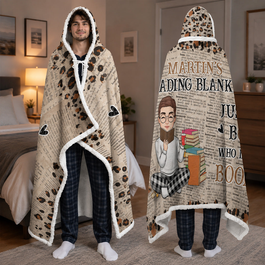 APST08 Reading Blanket Just A Girl Who Loves Books - Custom Personalized Wearable Hooded Blanket