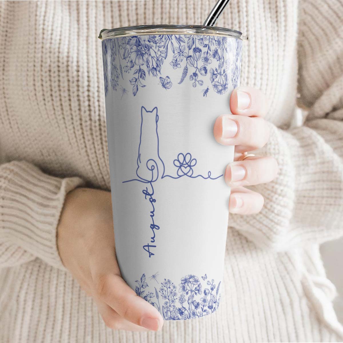 PSTB21 Toile De Jouy French Dog Line - Personalized Custom Tumbler