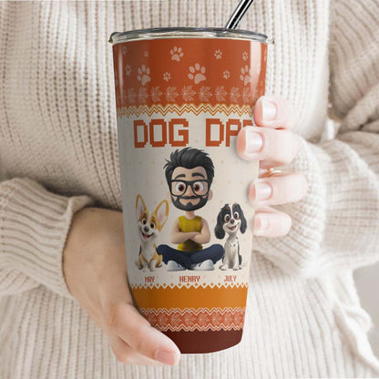 PSTB14 Dog Dad Autumn Leave 3D Cartoon Cute - Personalized Custom Tumbler