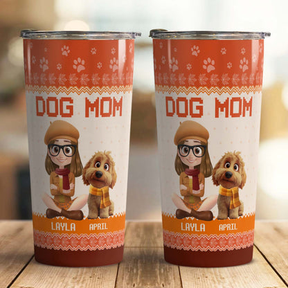 PSTB15 Dog Mom Mum Autumn Leave 3D Cartoon Dog Lover - Personalized Custom Tumbler