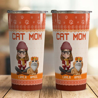 PSTB17 Cat Mom Mum Autumn Leave 3D Cartoon Dog Lover - Personalized Custom Tumbler