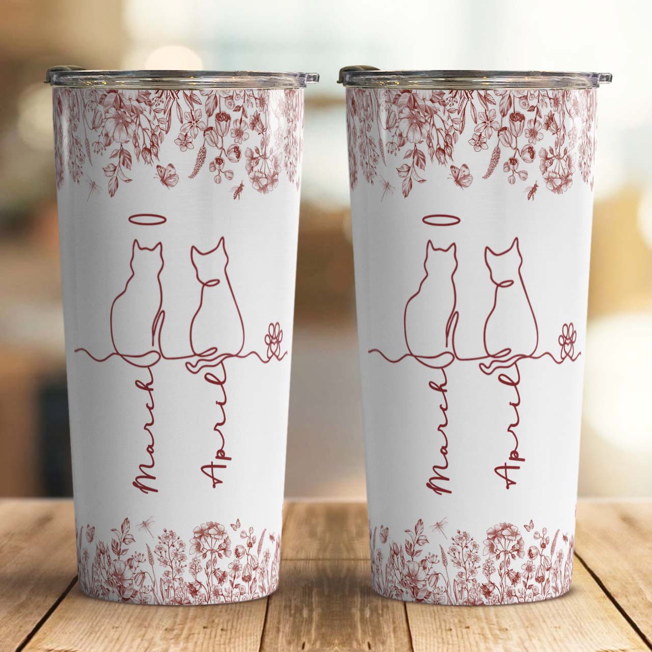 PSTB22 Toile De Jouy French Cat Line - Personalized Custom Tumbler