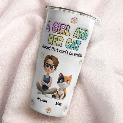 PSTB27 A Girl And Her Cat 3D Inflated Effect - Personalized Custom Tumbler