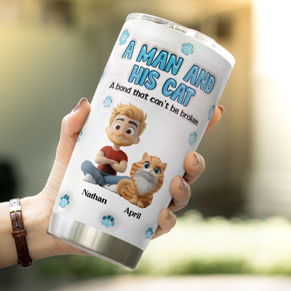 PSTB28 A Man And His Cat 3D Inflated Effect - Personalized Custom Tumbler