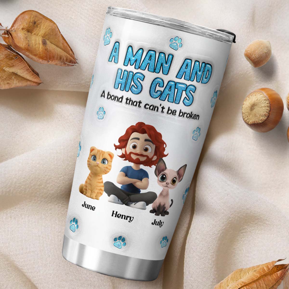 PSTB28 A Man And His Cat 3D Inflated Effect - Personalized Custom Tumbler
