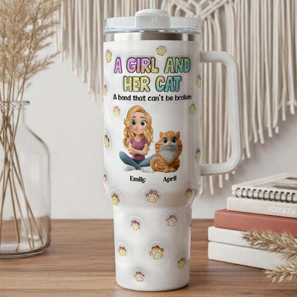 PSTB27 A Girl And Her Cat 3D Inflated Effect - Personalized Custom Tumbler