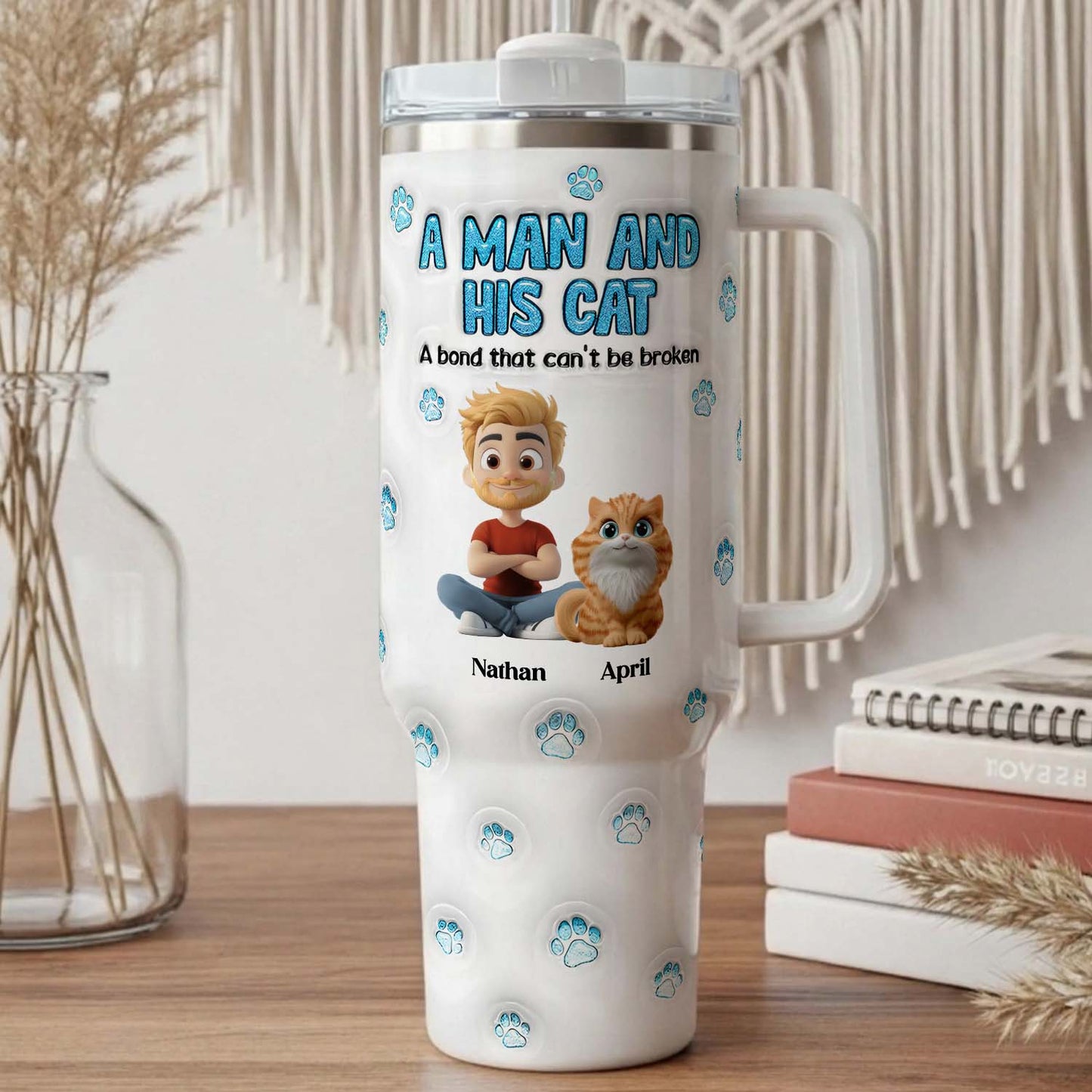 PSTB28 A Man And His Cat 3D Inflated Effect - Personalized Custom Tumbler