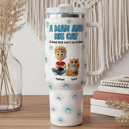 PSTB28 A Man And His Cat 3D Inflated Effect - Personalized Custom Tumbler