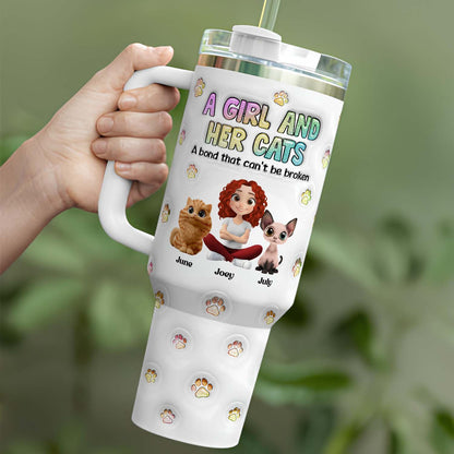 PSTB27 A Girl And Her Cat 3D Inflated Effect - Personalized Custom Tumbler