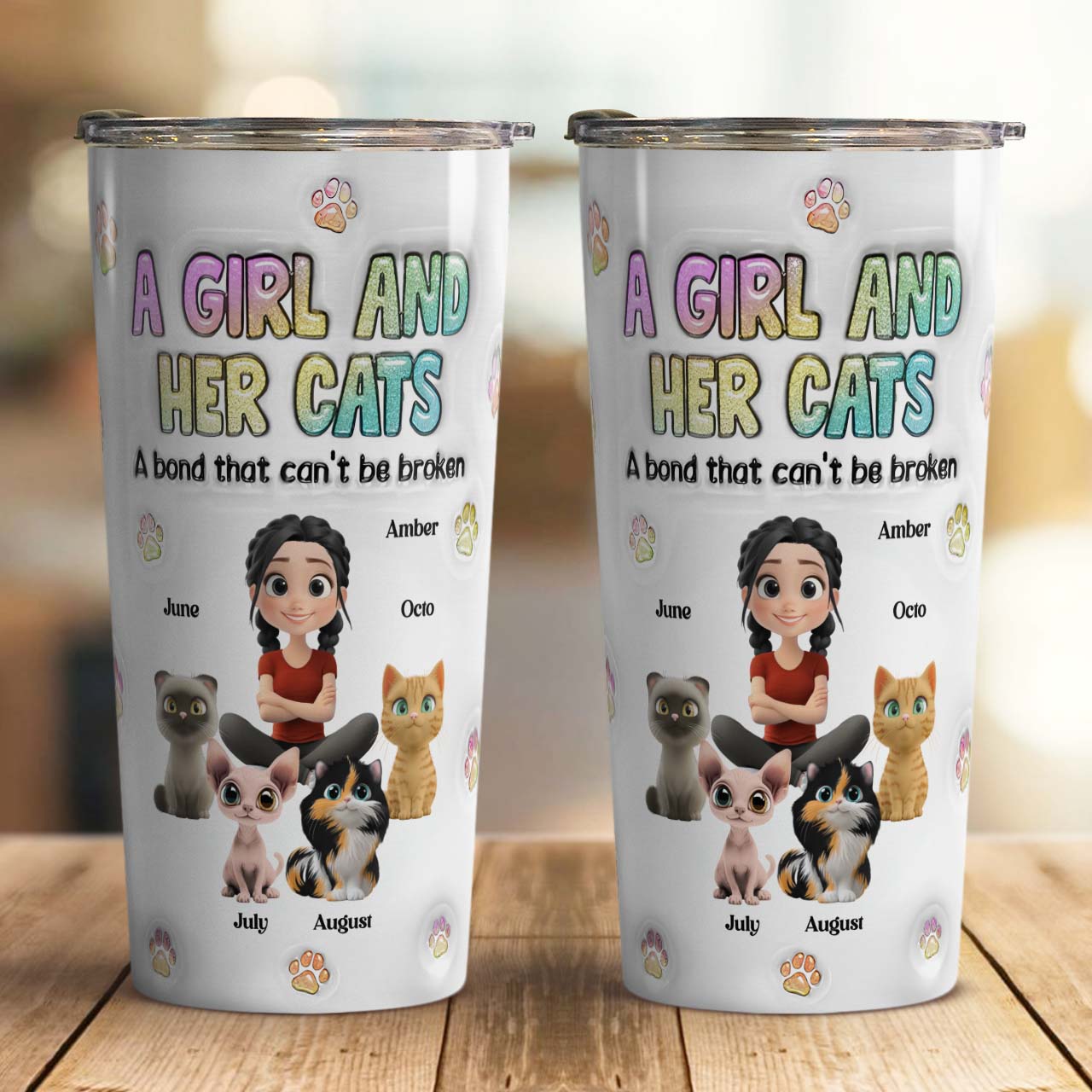 PSTB27 A Girl And Her Cat 3D Inflated Effect - Personalized Custom Tumbler