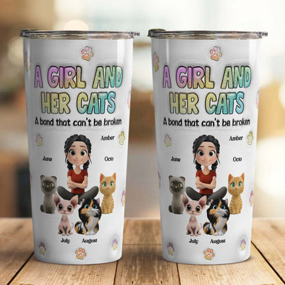 PSTB27 A Girl And Her Cat 3D Inflated Effect - Personalized Custom Tumbler