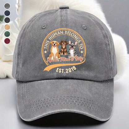 UPST109 This Human Belongs To Dog - Personalized Custom Wash Denim Cap