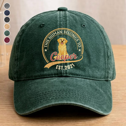 UPST109 This Human Belongs To Dog - Personalized Custom Wash Denim Cap