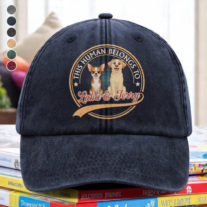 UPST109 This Human Belongs To Dog - Personalized Custom Wash Denim Cap