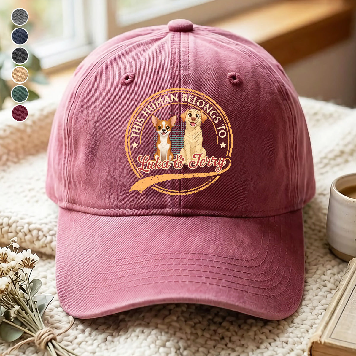 UPST109 This Human Belongs To Dog - Personalized Custom Wash Denim Cap