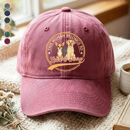 UPST109 This Human Belongs To Dog - Personalized Custom Wash Denim Cap