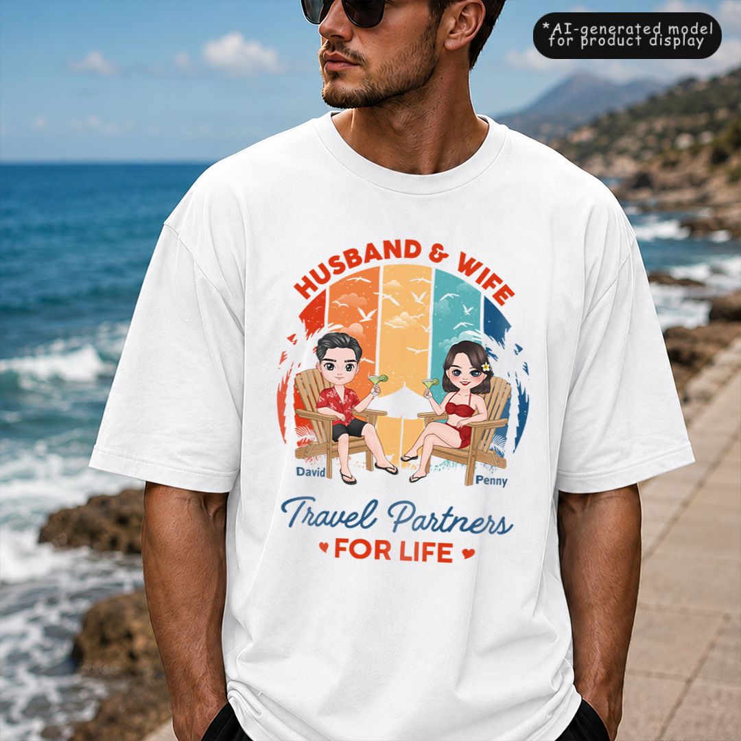 VPST36 Husband and Wife Travel Partners For Life - Personalized T-shirt Hoodie